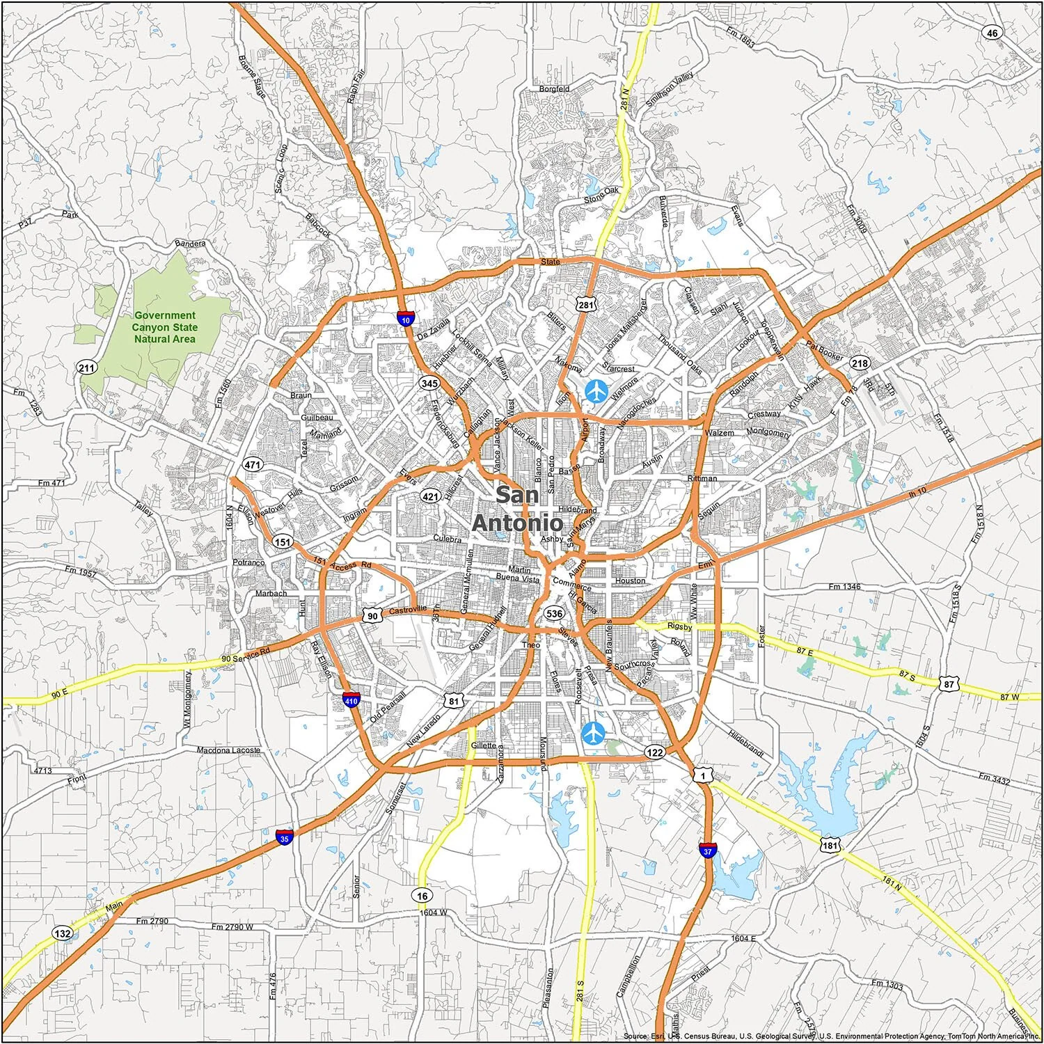 Road map of San Antonio